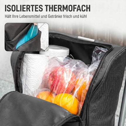 Salokāms iepirkumu ratiņi ar aukstumsomu, 46 l, tumši pelēki