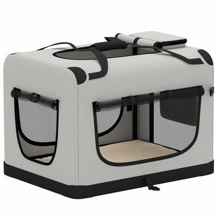 Foldable Soft-Sided Pet Carrier for Dogs Up To 15 kg, Cushion, Bowl, Light Grey
