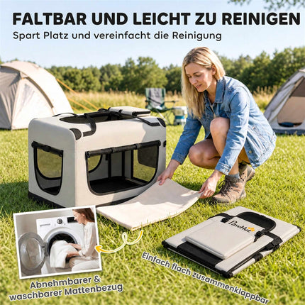 Foldable Soft-Sided Pet Carrier for Dogs Up To 15 kg, Cushion, Bowl, Light Grey