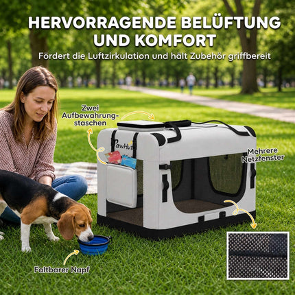 Foldable Soft-Sided Pet Carrier for Dogs Up To 15 kg, Cushion, Bowl, Light Grey