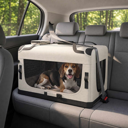 Foldable Soft-Sided Pet Carrier for Dogs Up To 15 kg, Cushion, Bowl, Light Grey