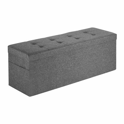 Foldable Storage Ottoman Bench, Linen, Side Pockets, Gray