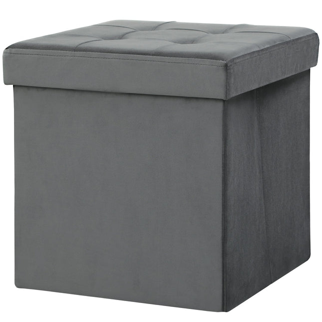 Salokāms uzglabāšanas pufs ar putām, MDF, pelēks, 37,6 l