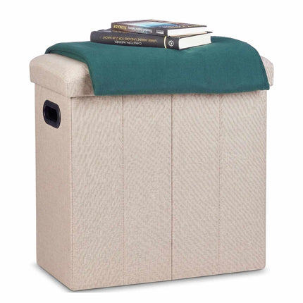 Foldable Storage Stool with Padded Lid and 50 L Interior, Beige, 300 kg Load