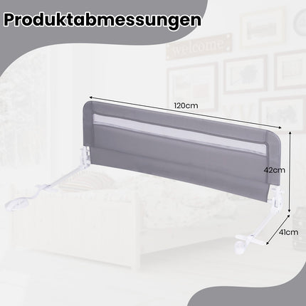 Salokāma bērnu gultas margas, 120 cm, pelēkas, mazgājams pārvalks