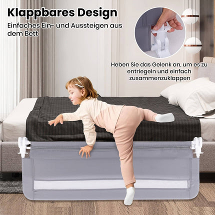 Salokāma bērnu gultas margas, 120 cm, pelēkas, mazgājams pārvalks