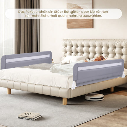 Salokāma bērnu gultas margas, 120 cm, pelēkas, mazgājams pārvalks