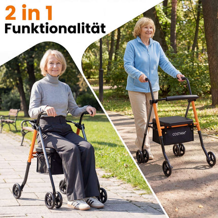 Salokāms ceļojumu rollators, regulējams augstums, oranžs, celtspēja 136 kg