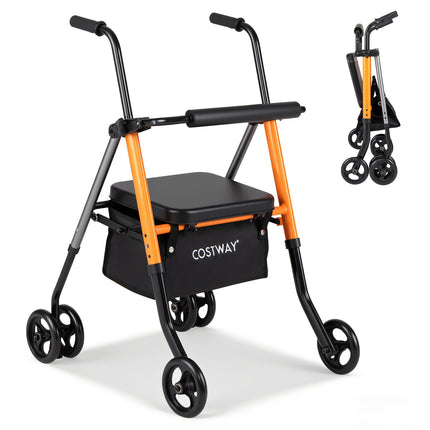 Salokāms ceļojumu rollators, regulējams augstums, oranžs, celtspēja 136 kg