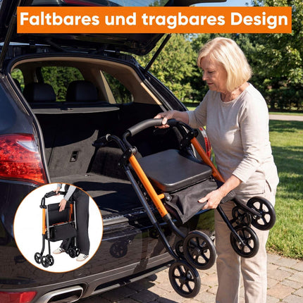 Salokāms ceļojumu rollators, regulējams augstums, oranžs, celtspēja 136 kg