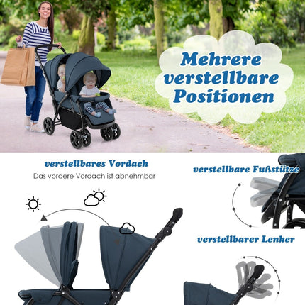 Salokāmi dvīņu ratiņi, regulējama atzveltne, 30 kg celtspēja