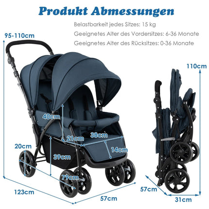 Salokāmi dvīņu ratiņi, regulējama atzveltne, 30 kg celtspēja