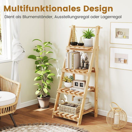 Salokāms koka augu statīvs ar 4 plauktiem, 52x38x109 cm