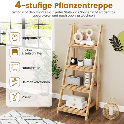 Salokāms koka augu statīvs ar 4 plauktiem, 52x38x109 cm