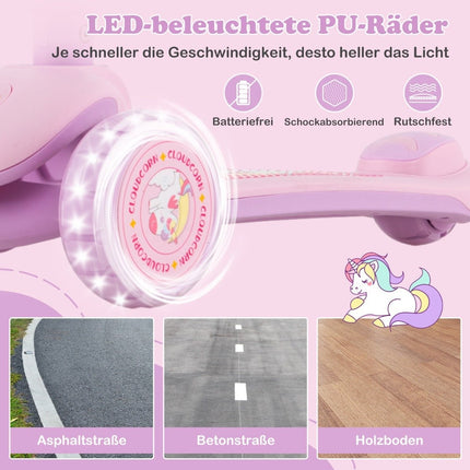 Salokāms bērnu skrejritenis ar PU LED riteņiem un aizmugurējo bremzi, regulējams augstumā, rozā