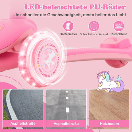 Salokāms bērnu skrejritenis ar PU LED riteņiem un aizmugurējo bremzi, regulējams augstumā, rozā