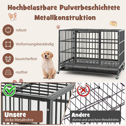 Foldable dog cage with 2 doors &amp; Roles &amp; extendable tray transport cage transport box 120 x 76 x 90 cm