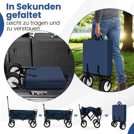 Salokāmi rokas ratiņi ar regulējamu rokturi un krūzīšu turētājiem var izturēt līdz 68 kg iepirkšanās, kempinga vajadzībām, tumši zilā krāsā
