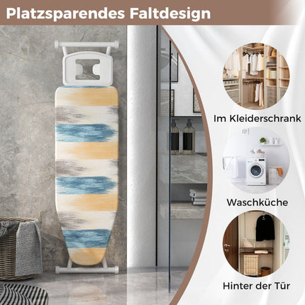 Salokāms gludināmais dēlis ar gludekļa paliktni un 7 regulējama augstuma gludināmā dēļa kravnesība līdz 30 kg, zils un dzeltens L