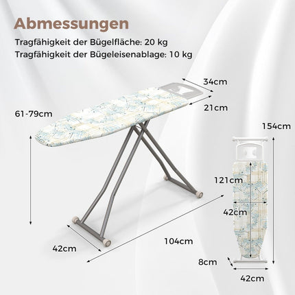 Salokāms gludināmais dēlis ar gludekļa paliktni un 7 regulējama augstuma gludināmais galds ar celtspēju līdz 30 kg, svītrains L