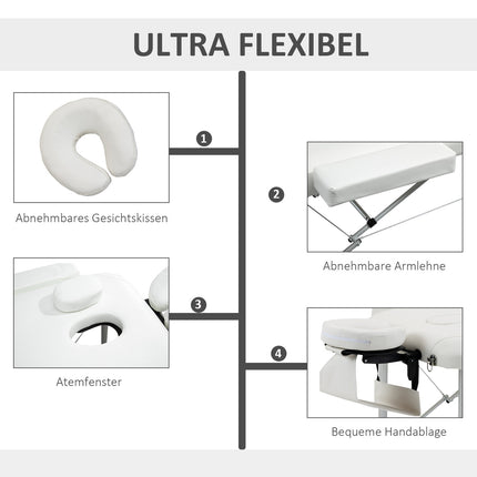 Salokāms masāžas galds, regulējams augstumā ar spilvenu salonam un spa, plastmasas un alumīnija, balts, 215 x 60 x 61-84 cm