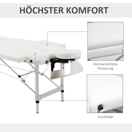 Salokāms masāžas galds, regulējams augstumā ar spilvenu salonam un spa, plastmasas un alumīnija, balts, 215 x 60 x 61-84 cm