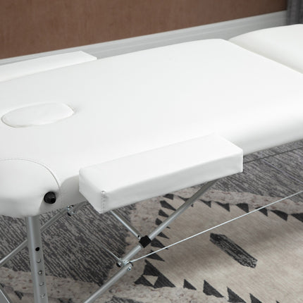 Salokāms masāžas galds, regulējams augstumā ar spilvenu salonam un spa, plastmasas un alumīnija, balts, 215 x 60 x 61-84 cm