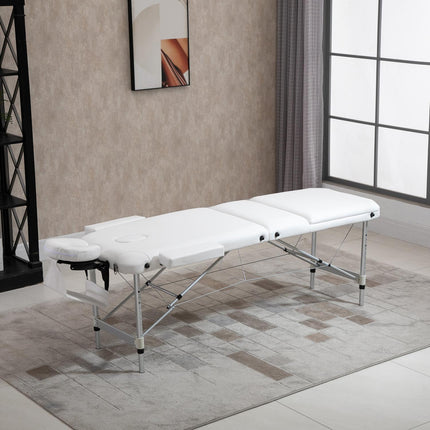 Salokāms masāžas galds, regulējams augstumā ar spilvenu salonam un spa, plastmasas un alumīnija, balts, 215 x 60 x 61-84 cm