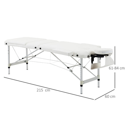 Salokāms masāžas galds, regulējams augstumā ar spilvenu salonam un spa, plastmasas un alumīnija, balts, 215 x 60 x 61-84 cm