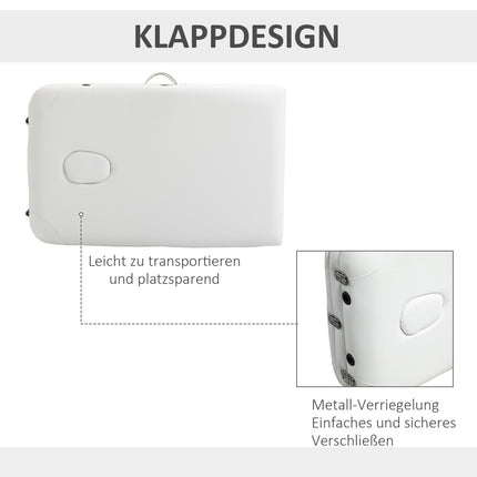 Salokāms masāžas galds, regulējams augstumā ar spilvenu salonam un spa, plastmasas un alumīnija, balts, 215 x 60 x 61-84 cm