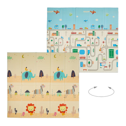 Foldable play mat animals and road