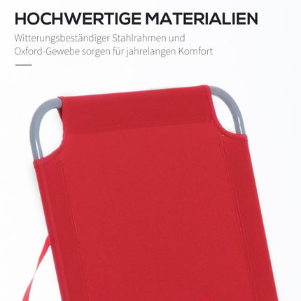 Red folding sun lounger, adjustable metal backrest