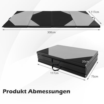 Salokāms treniņu paklājiņš no mākslīgās ādas ar Velcro stiprinājumiem un rokturiem pārnēsāšanai 300 x 117 x 5 cm - pelēks