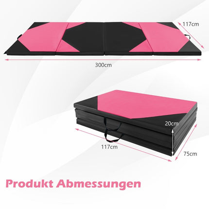 Salokāms treniņu paklājiņš no mākslīgās ādas ar Velcro stiprinājumiem un rokturiem pārnēsāšanai 300 x 117 x 5 cm, rozā
