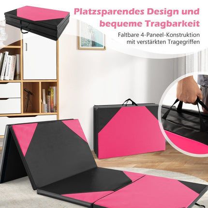 Salokāms treniņu paklājiņš no mākslīgās ādas ar Velcro stiprinājumiem un rokturiem pārnēsāšanai 300 x 117 x 5 cm, rozā
