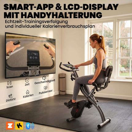 Salokāms 3-in-1 velotrenažieris, Bluetooth LCD, sirdsdarbības ātruma mērītājs, kluss