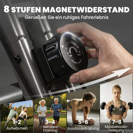 Salokāms 3-in-1 velotrenažieris, Bluetooth LCD, sirdsdarbības ātruma mērītājs, kluss