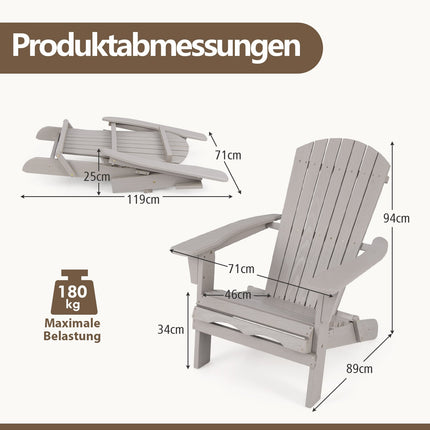 Saliekams Adirondack krēslu komplekts, koks, 180 kg celtspēja, pelēks