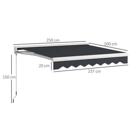 Electric folding arm awning 2.5x2m, remote control & hand crank
