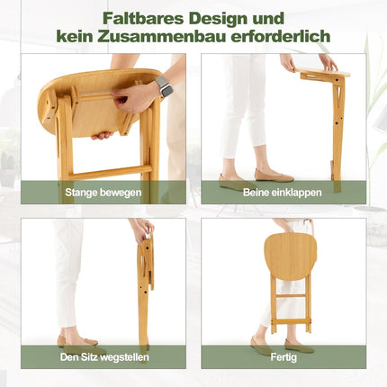 Saliekami bambusa bāra krēsli, 2 gab. komplekts, sēdekļa augstums 61 cm