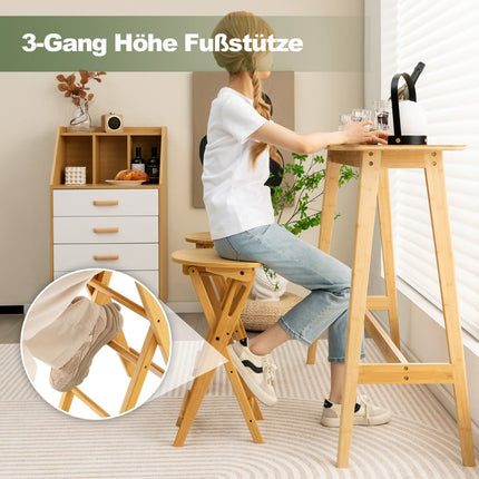 Saliekami bambusa bāra krēsli, 2 gab. komplekts, sēdekļa augstums 61 cm