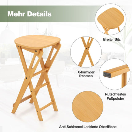 Saliekami bambusa bāra krēsli, 2 gab. komplekts, sēdekļa augstums 61 cm