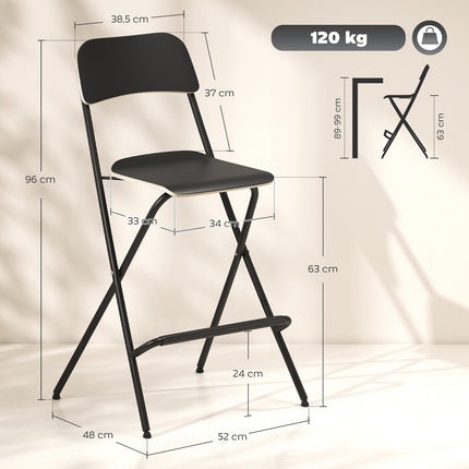Saliekamo bāra krēslu komplekts, 2 gab., melns tērauda rāmis, celtspēja 120 kg