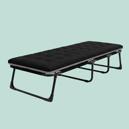 Folding Camping Bed 250 kg with Mattress and Pillow, Side Pocket, Black