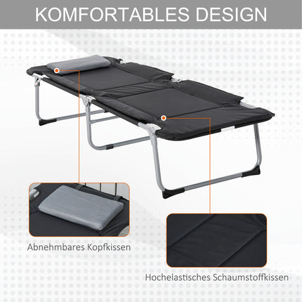 Lightweight portable camping bed with pillow, 183x66x33cm