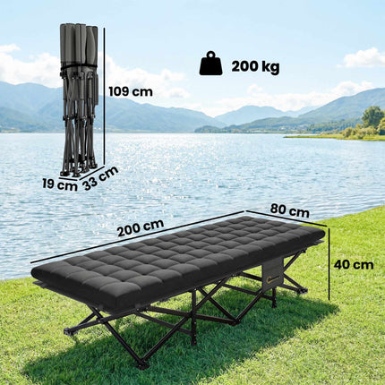 Saliekama kempinga gulta ar pārnēsāšanas somu, 200 kg celtspēja, melna