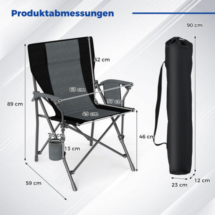 Saliekams kempinga krēsls ar krūzīšu turētāju, celtspēja 160 kg