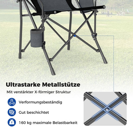Saliekams kempinga krēsls ar krūzīšu turētāju, celtspēja 160 kg