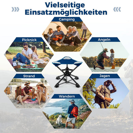Saliekams kempinga krēsls ar 360° grozāmām un neiegrimstošām kājām
