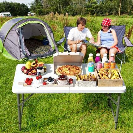 Saliekams kempinga galds 122 cm, regulējams augstums, HDPE virsma